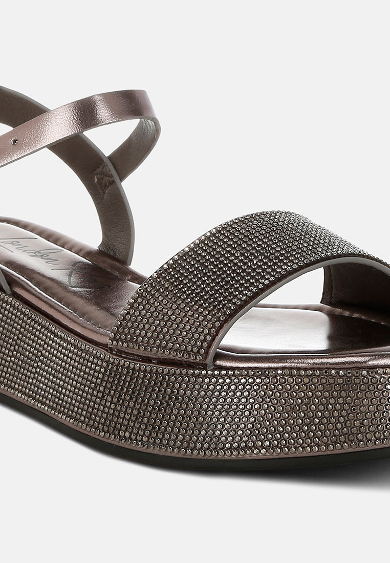 rhinestone embellished flatform sandals by ruw#color_pewter