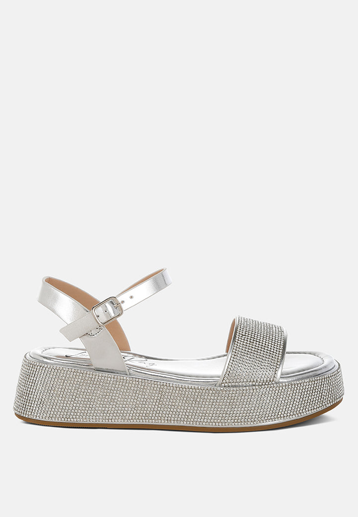 rhinestone embellished flatform sandals by ruw#color_silver