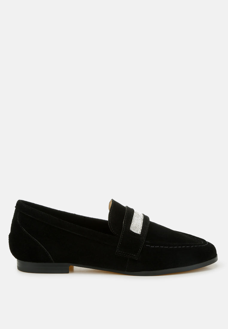 new ode rhinestone penny strap loafers#color_black
