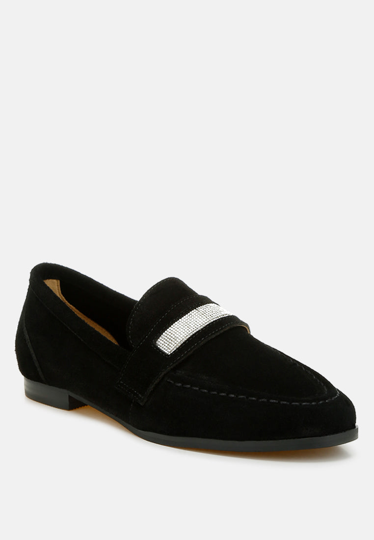 new ode rhinestone penny strap loafers#color_black