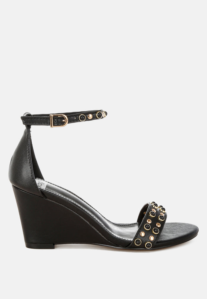 nidara sandalias de cuero genuino adornadas con tachuelas#color_negro