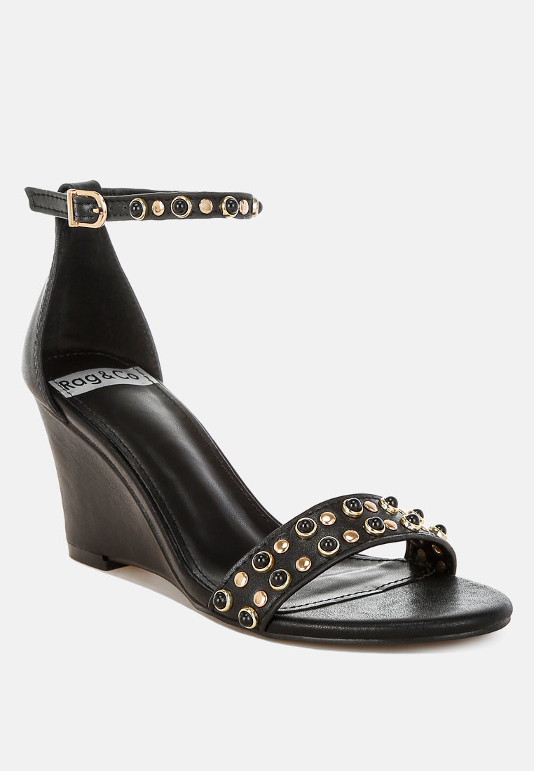 nidara sandalias de cuero genuino adornadas con tachuelas#color_negro