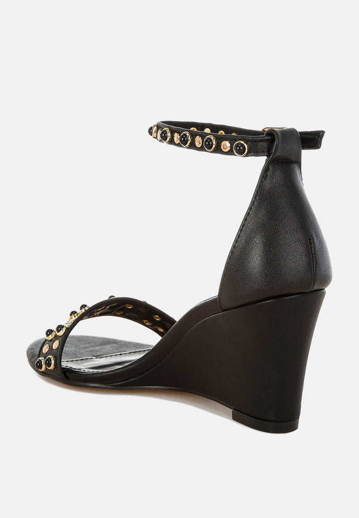 nidara sandalias de cuero genuino adornadas con tachuelas#color_negro