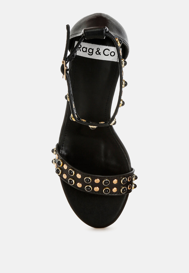 nidara sandalias de cuero genuino adornadas con tachuelas#color_negro