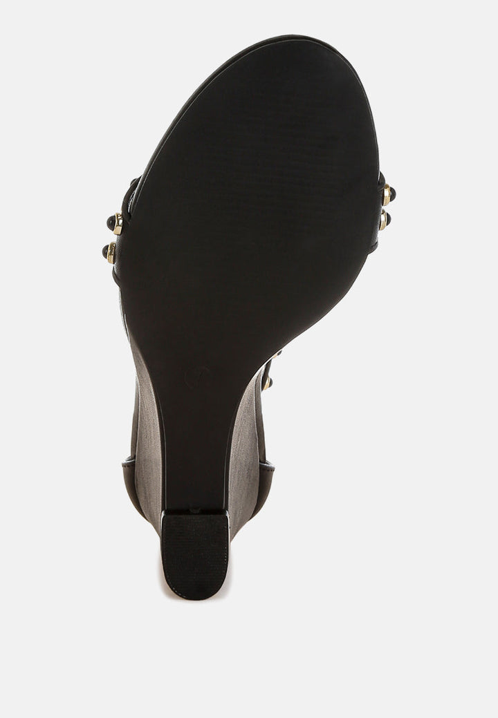 nidara sandalias de cuero genuino adornadas con tachuelas#color_negro