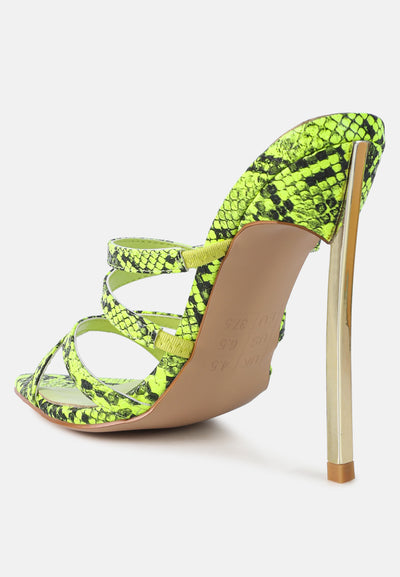 nightclub high heeled neon animal sandals#color_neon-yellow