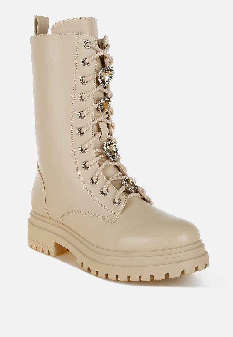 nimba rhinestone jewelled chunky boots#color_beige