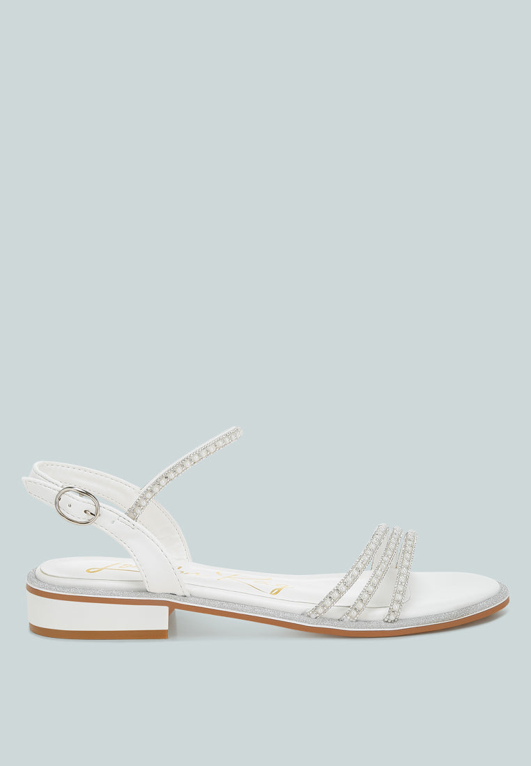 nobbity rhinestone pearl detail flat sandals#color_white