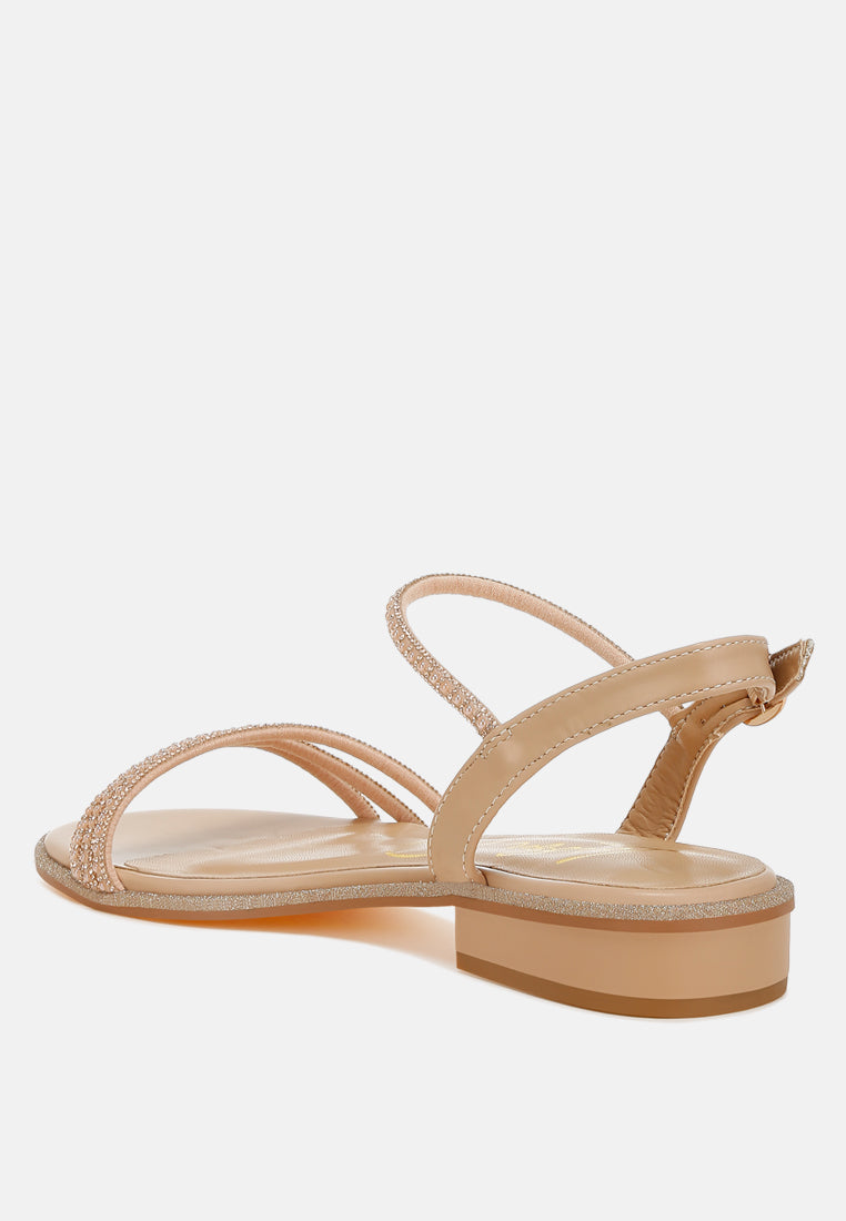 Nobbity Rhinestone Pearl Detail Flat Sandals1