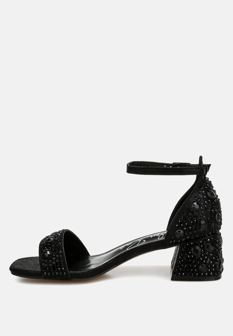 rhinestone embellished shimmer sandals by ruw color_black