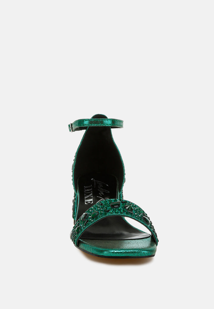 rhinestone embellished shimmer sandals by ruw color_green