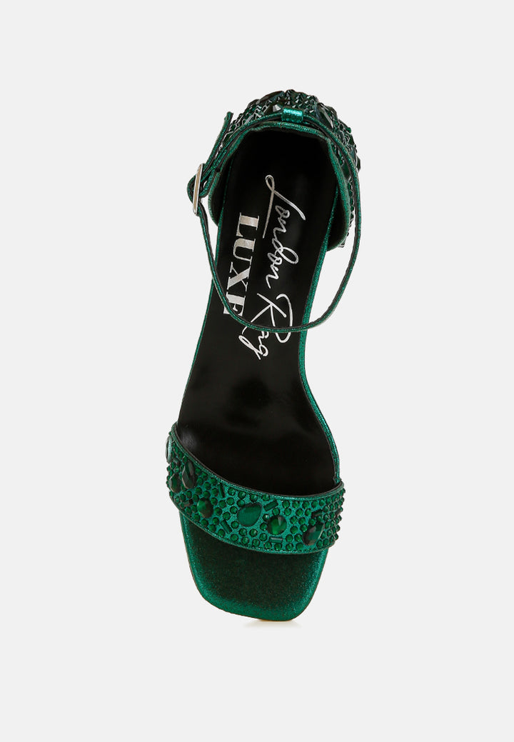 nocturnal rhinestone embellished shimmer sandals#color_green