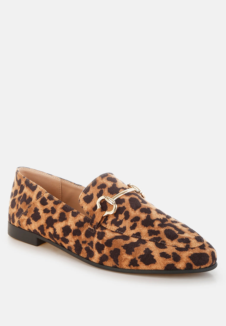 horsebit embellished flat loafers by mode#color_leopard