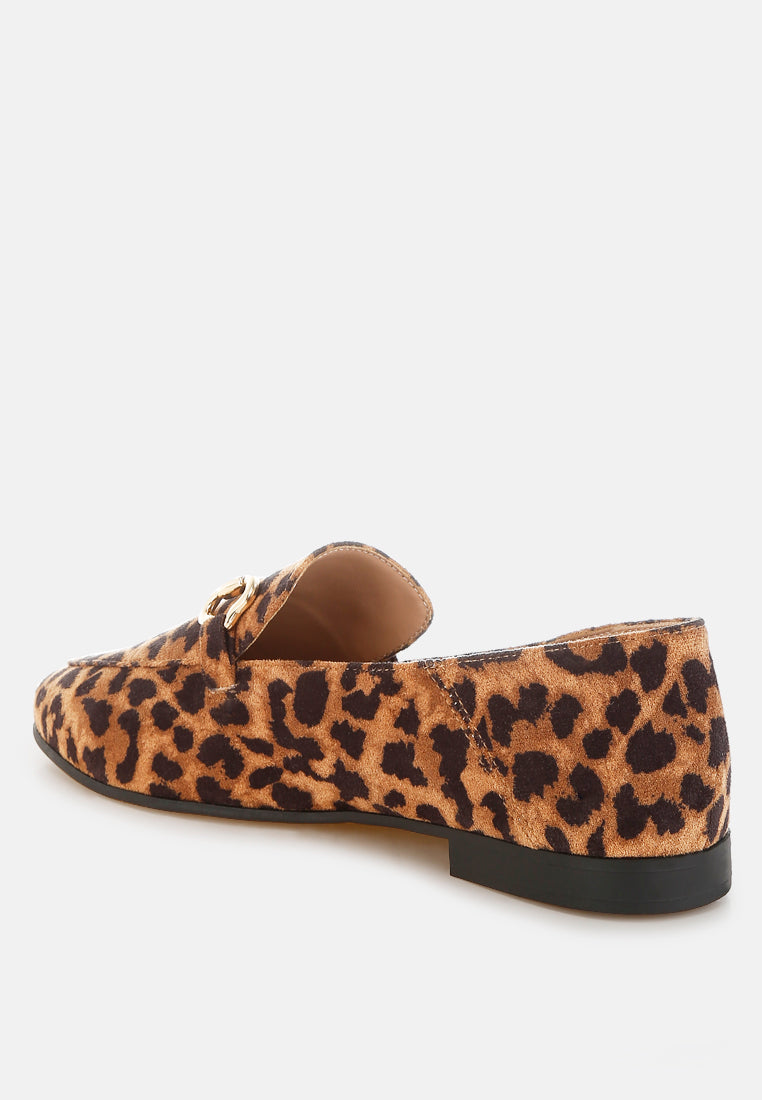 horsebit embellished flat loafers by mode#color_leopard