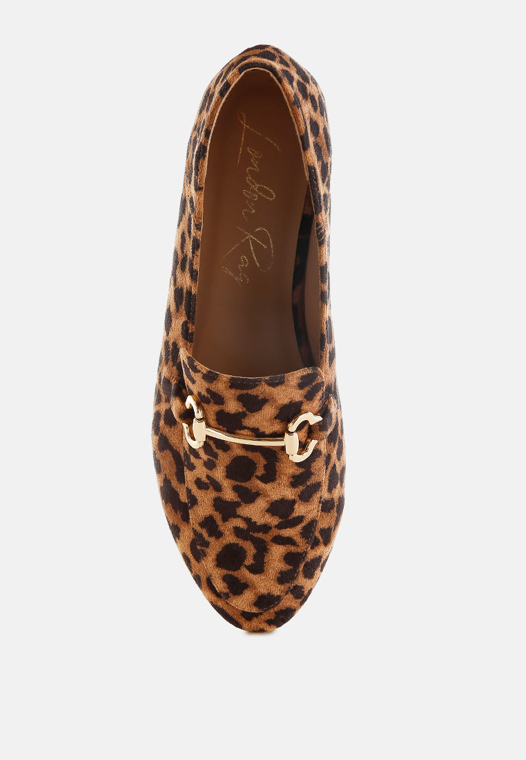 horsebit embellished flat loafers by mode#color_leopard