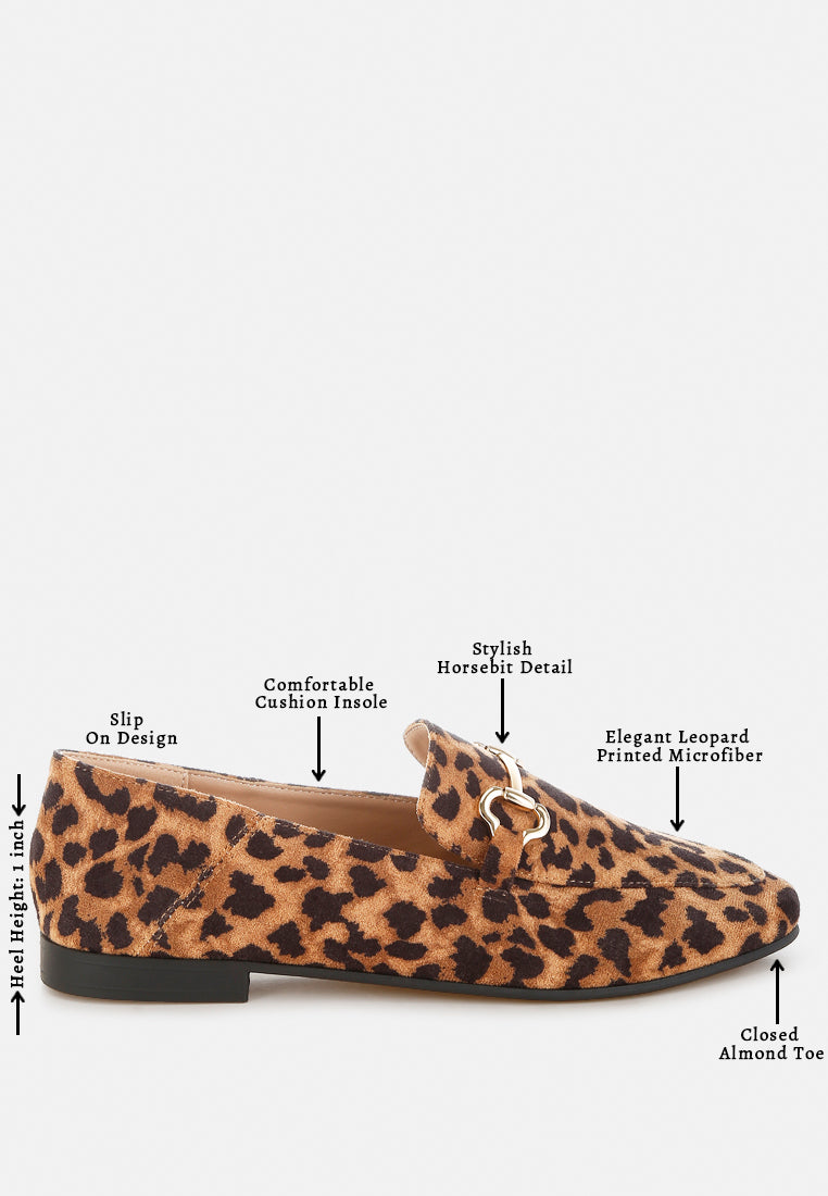 horsebit embellished flat loafers by mode#color_leopard