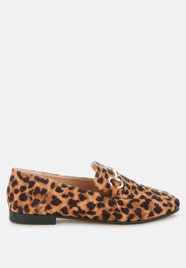 horsebit embellished flat loafers by mode#color_leopard