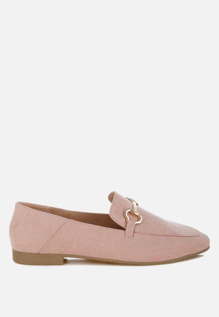 horsebit embellished flat loafers by mode#color_pink