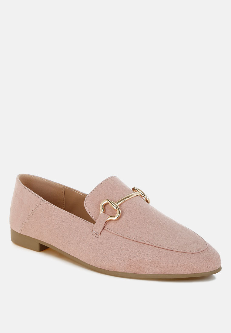horsebit embellished flat loafers by mode#color_pink