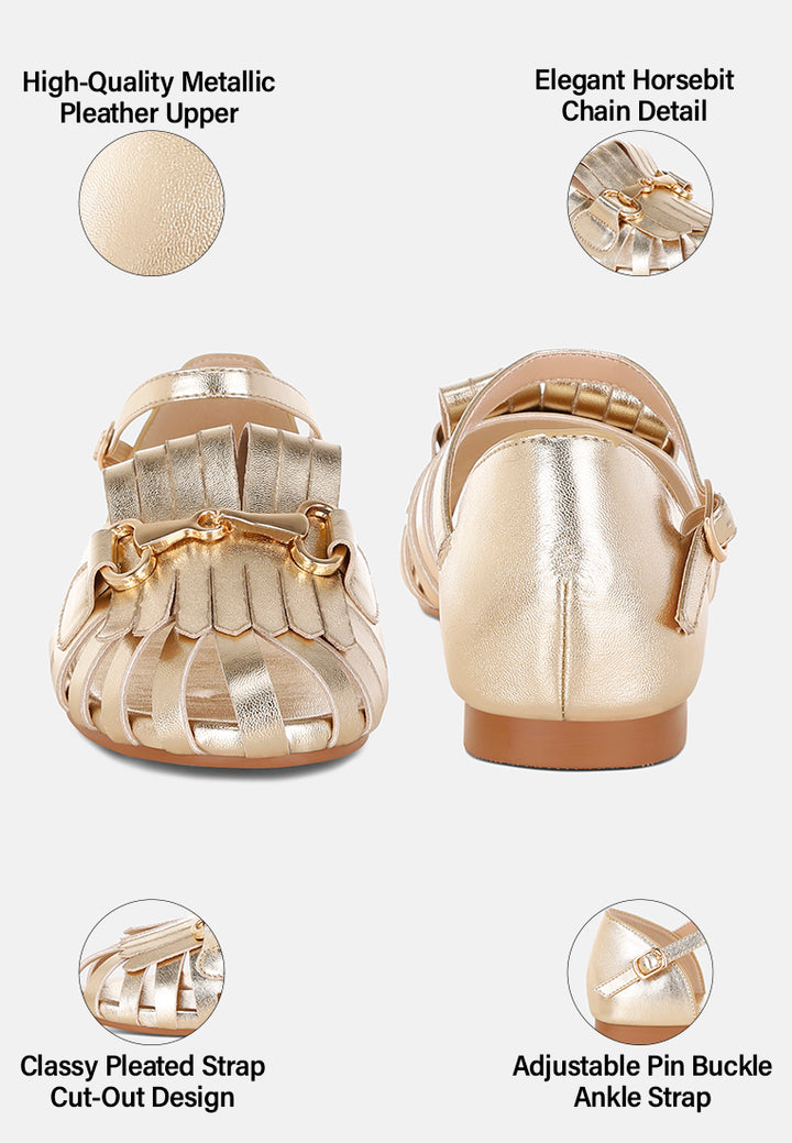 noori metallic fringe flat sandals#color_gold
