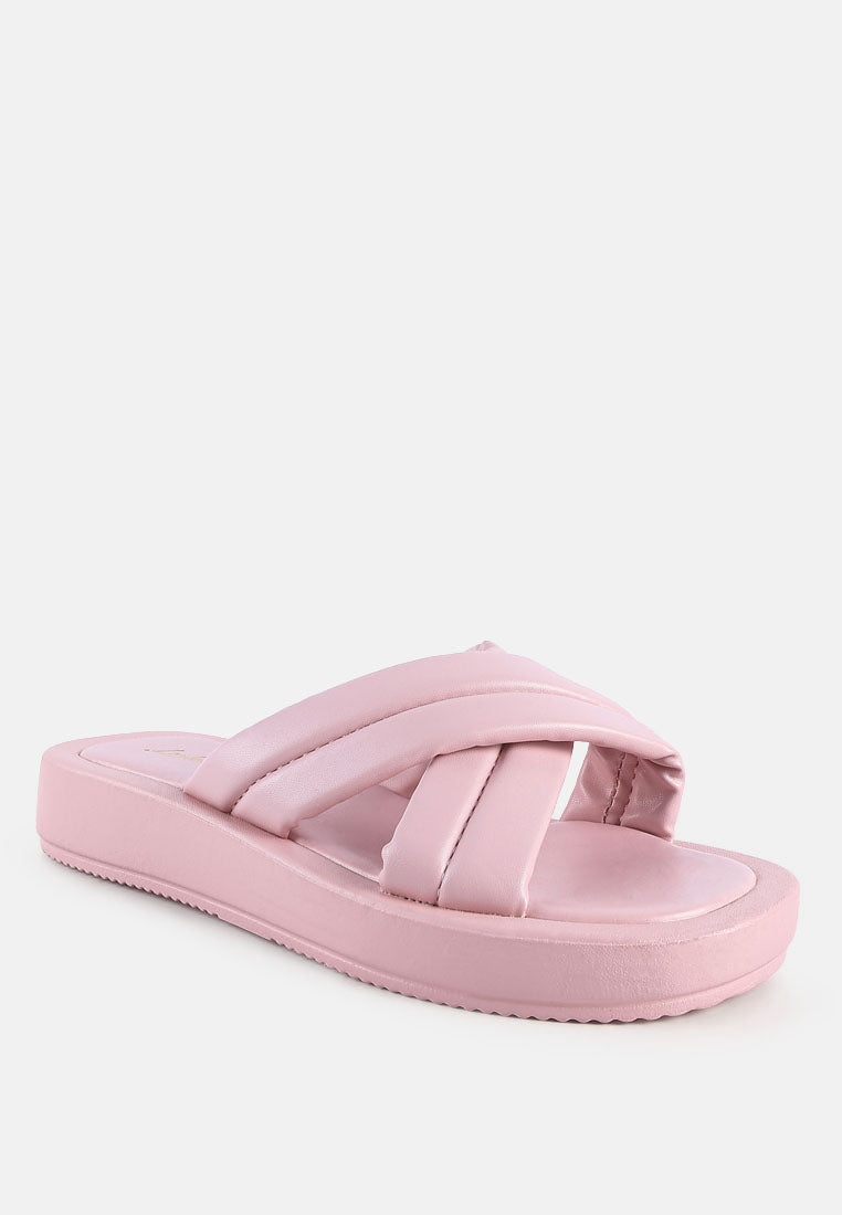 ouette quilted cross strap puffer slides#color_pink