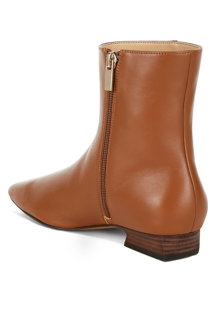 botas obita de cuero genuino con tacón acampanado#color_tan