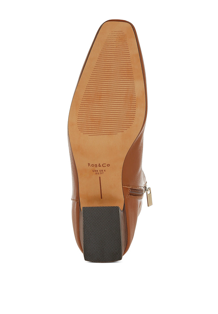botas obita de cuero genuino con tacón acampanado#color_tan