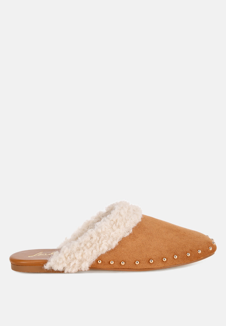 obsidian studded soft slip-on mules#color_tan