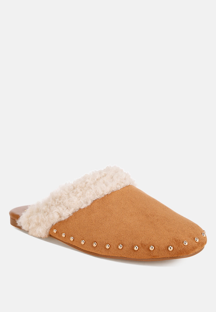 obsidian studded soft slip-on mules#color_tan