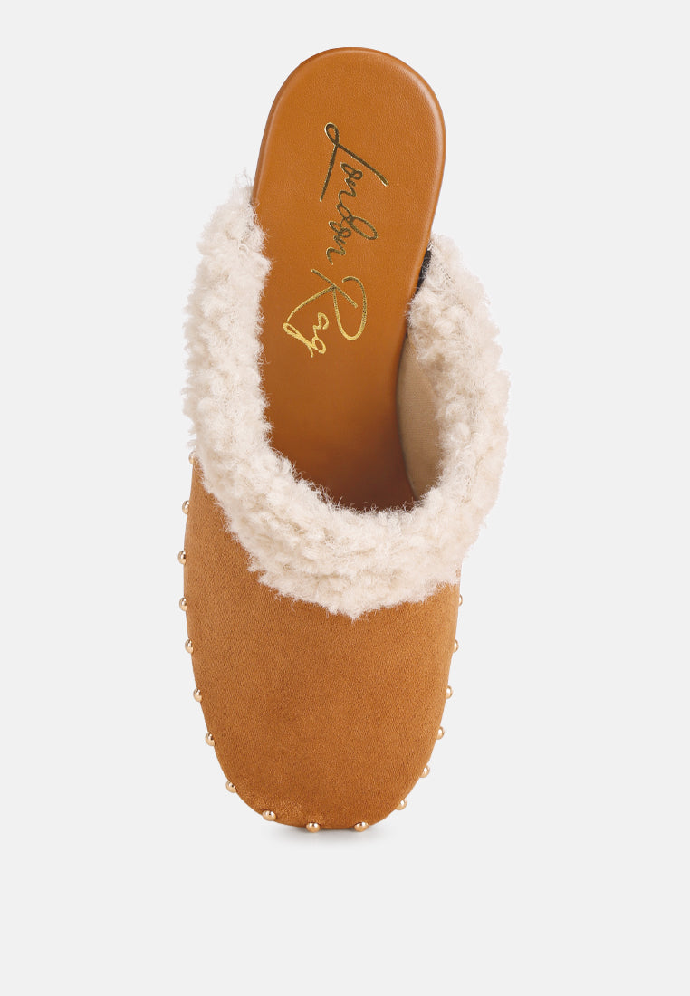 obsidian studded soft slip-on mules#color_tan