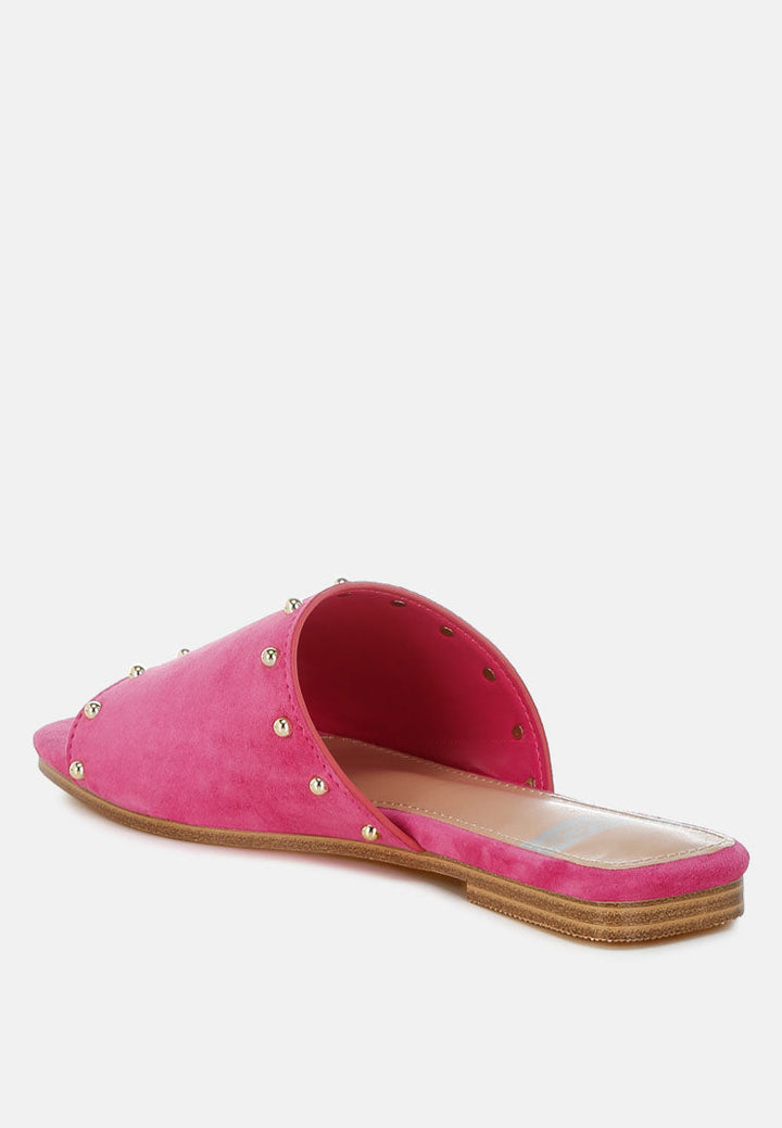 Zapatos planos odalia de piel de ante suave con tachuelas#color_fucsia