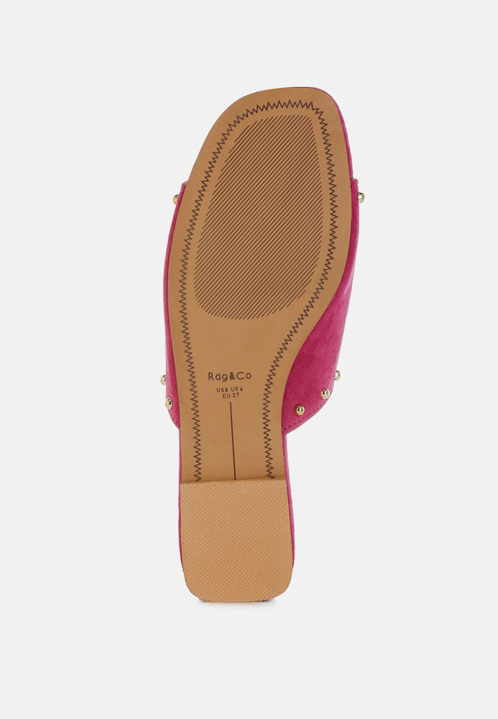 Zapatos planos odalia de piel de ante suave con tachuelas#color_fucsia