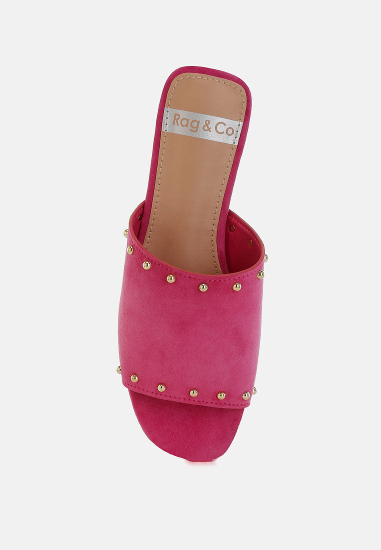 Zapatos planos odalia de piel de ante suave con tachuelas#color_fucsia