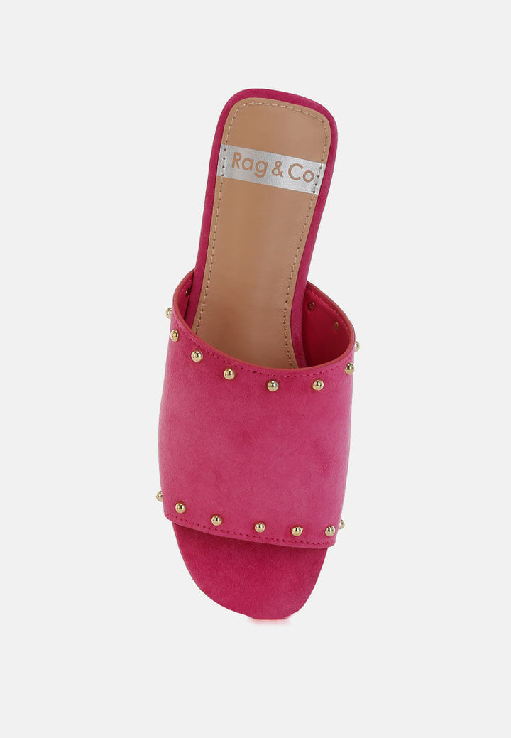 Zapatos planos odalia de piel de ante suave con tachuelas#color_fucsia
