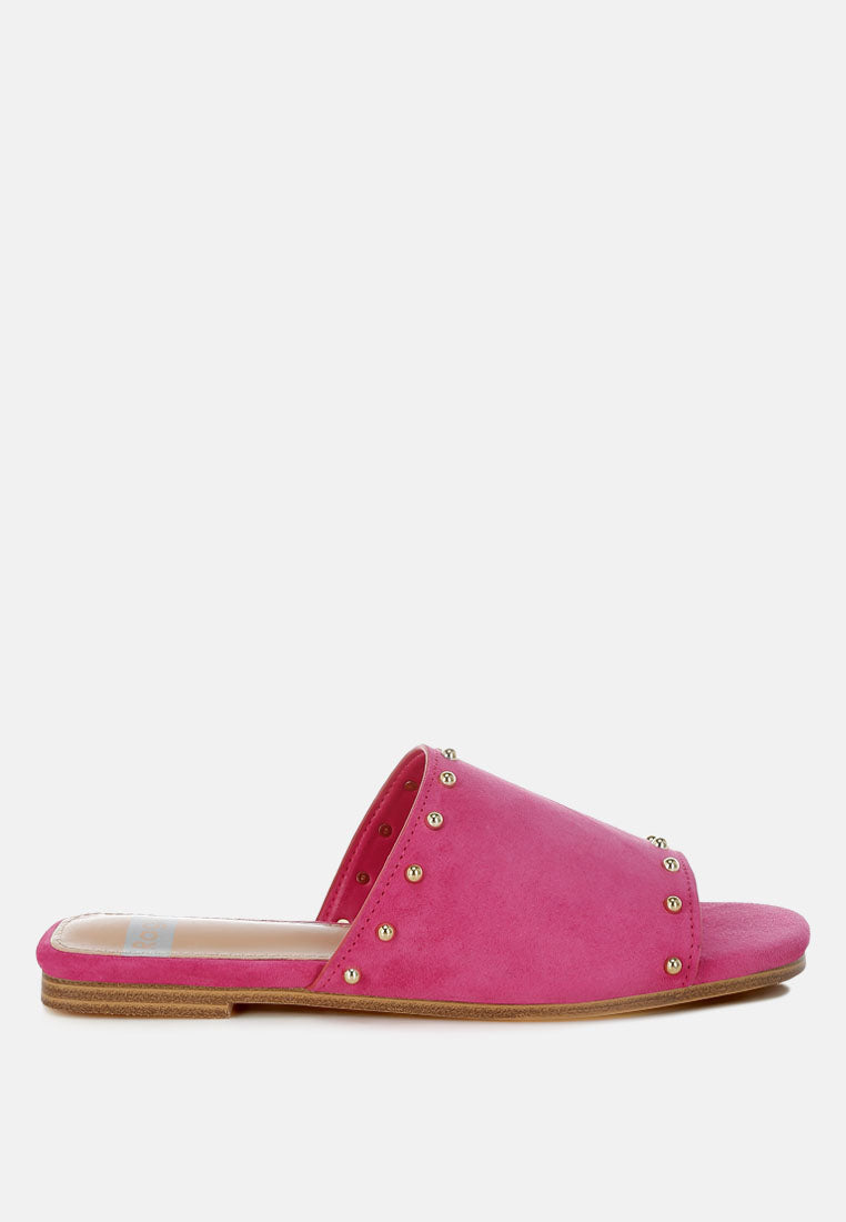 Zapatos planos odalia de piel de ante suave con tachuelas#color_fucsia