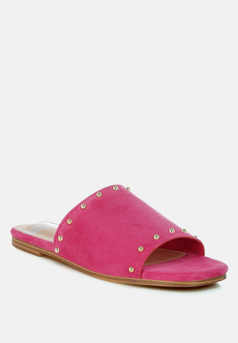 Zapatos planos odalia de piel de ante suave con tachuelas#color_fucsia