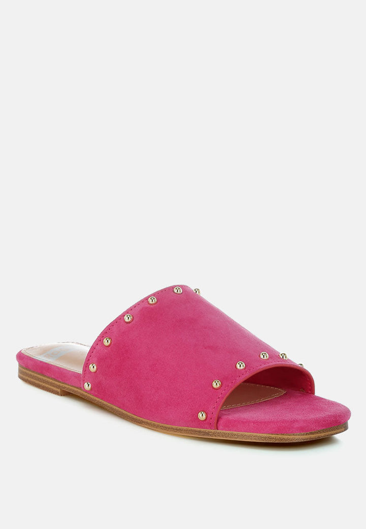 Zapatos planos odalia de piel de ante suave con tachuelas#color_fucsia