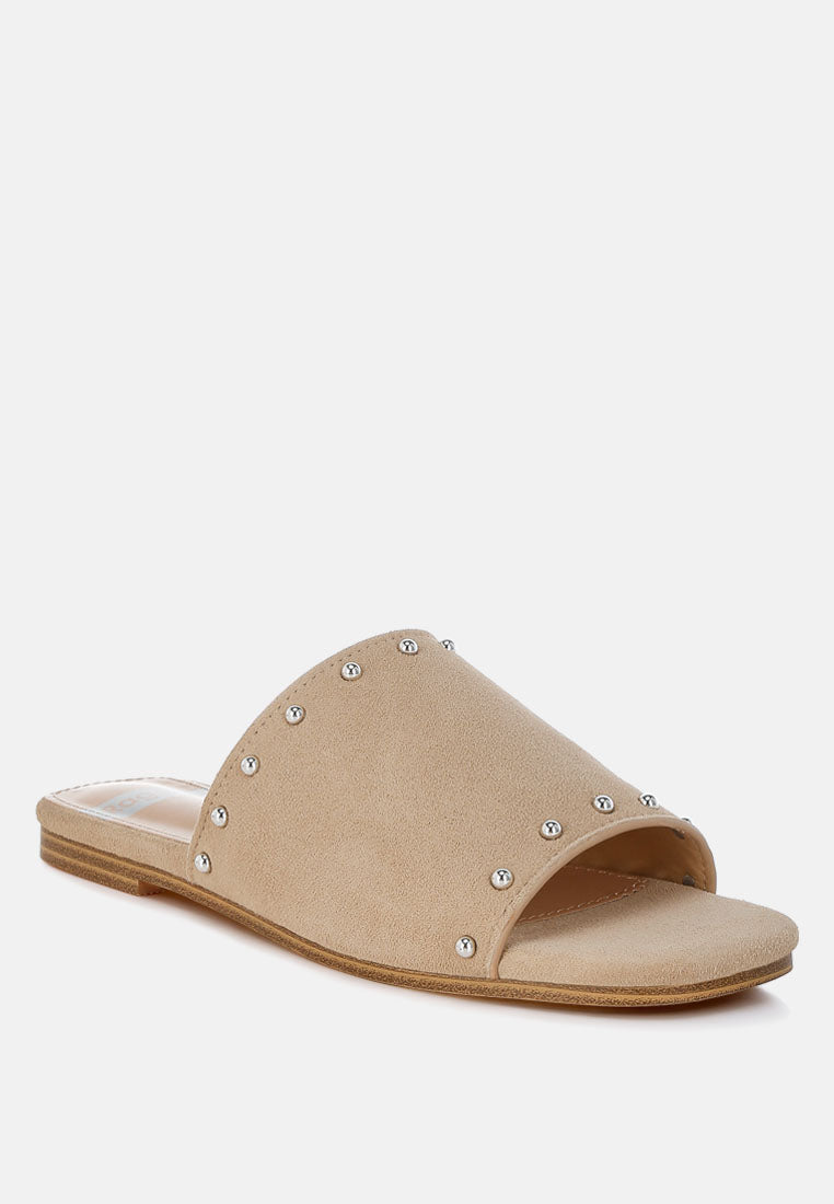 Zapatos planos odalia de piel de ante suave con tachuelas#color_beige