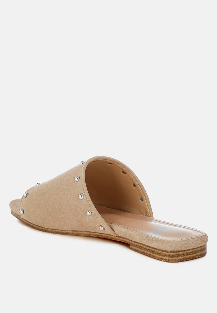 Zapatos planos odalia de piel de ante suave con tachuelas#color_beige