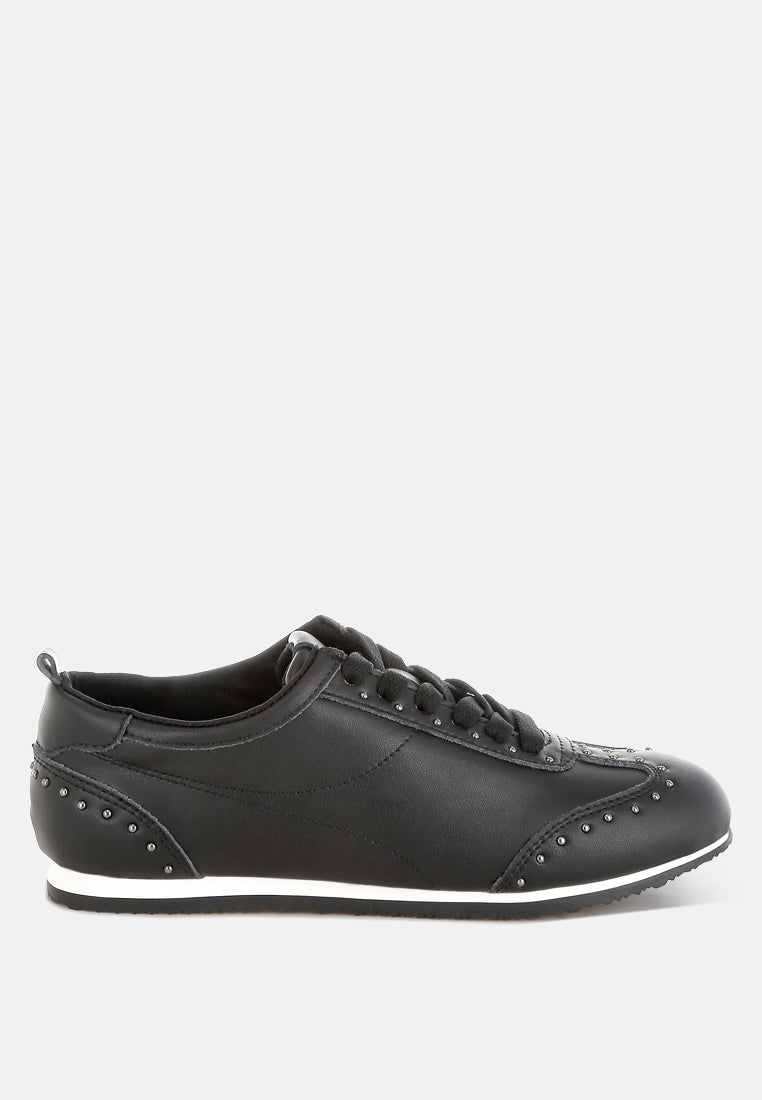 Zapatillas odaya de piel auténtica y suave con tachuelas#color_negro