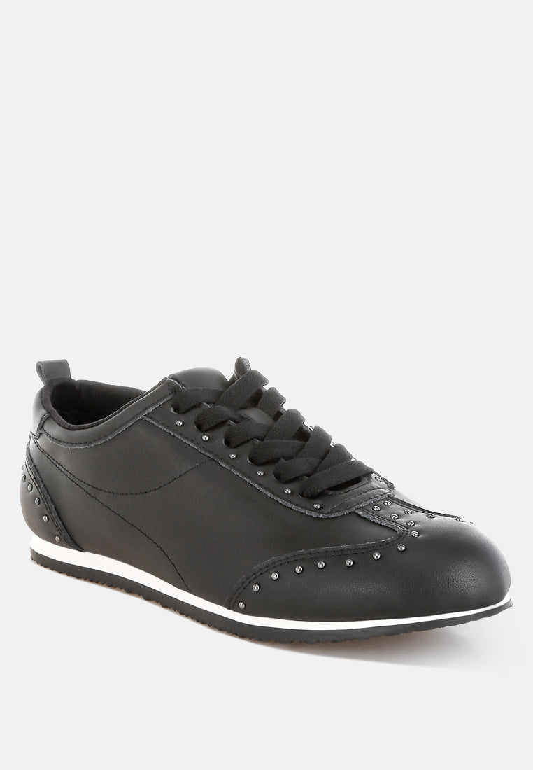 Zapatillas odaya de piel auténtica y suave con tachuelas#color_negro