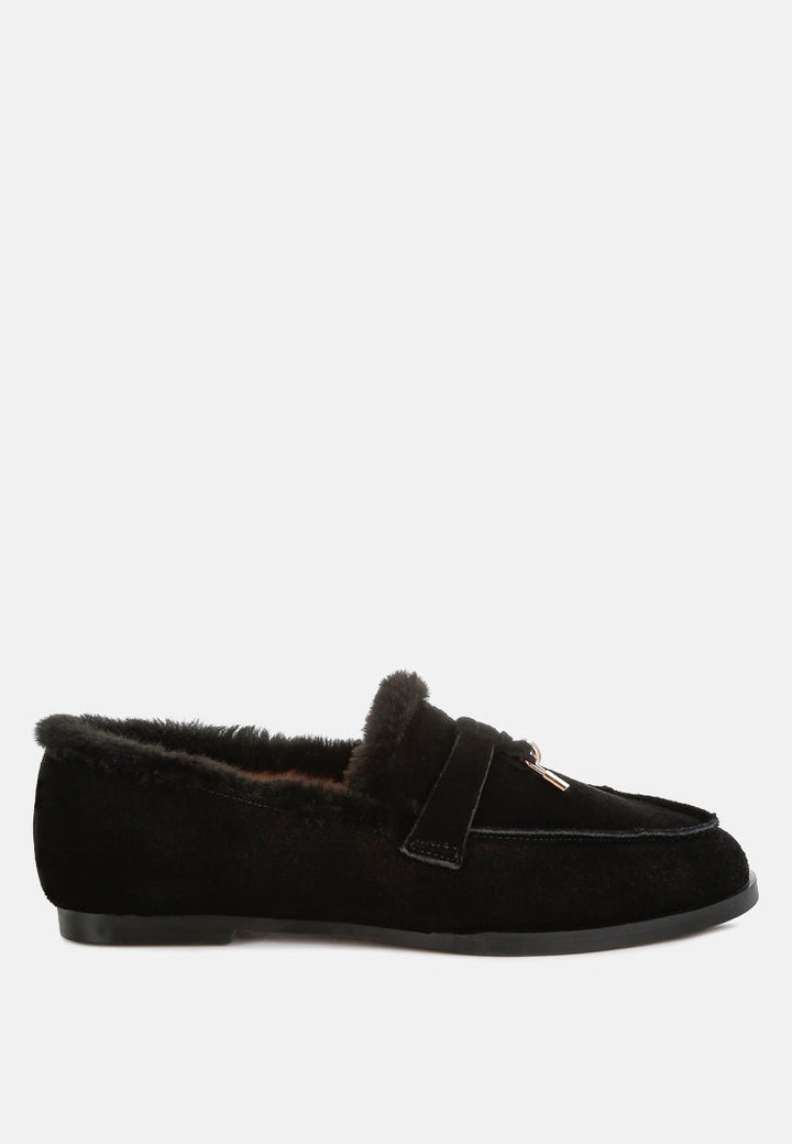 ohrid suede & faux fur flat loafers#color_black