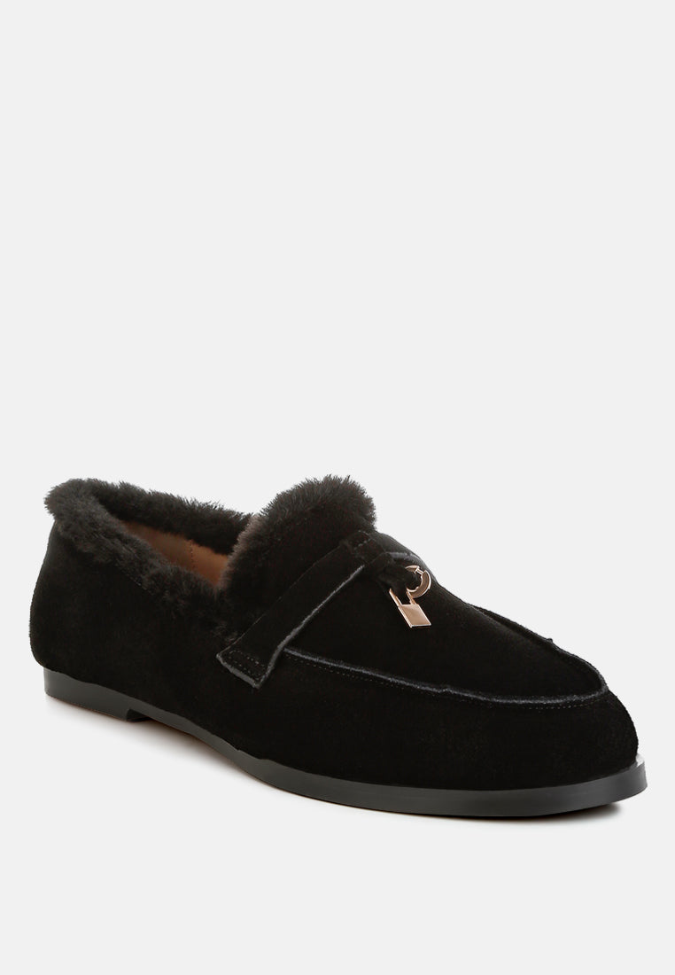 ohrid suede & faux fur flat loafers#color_black