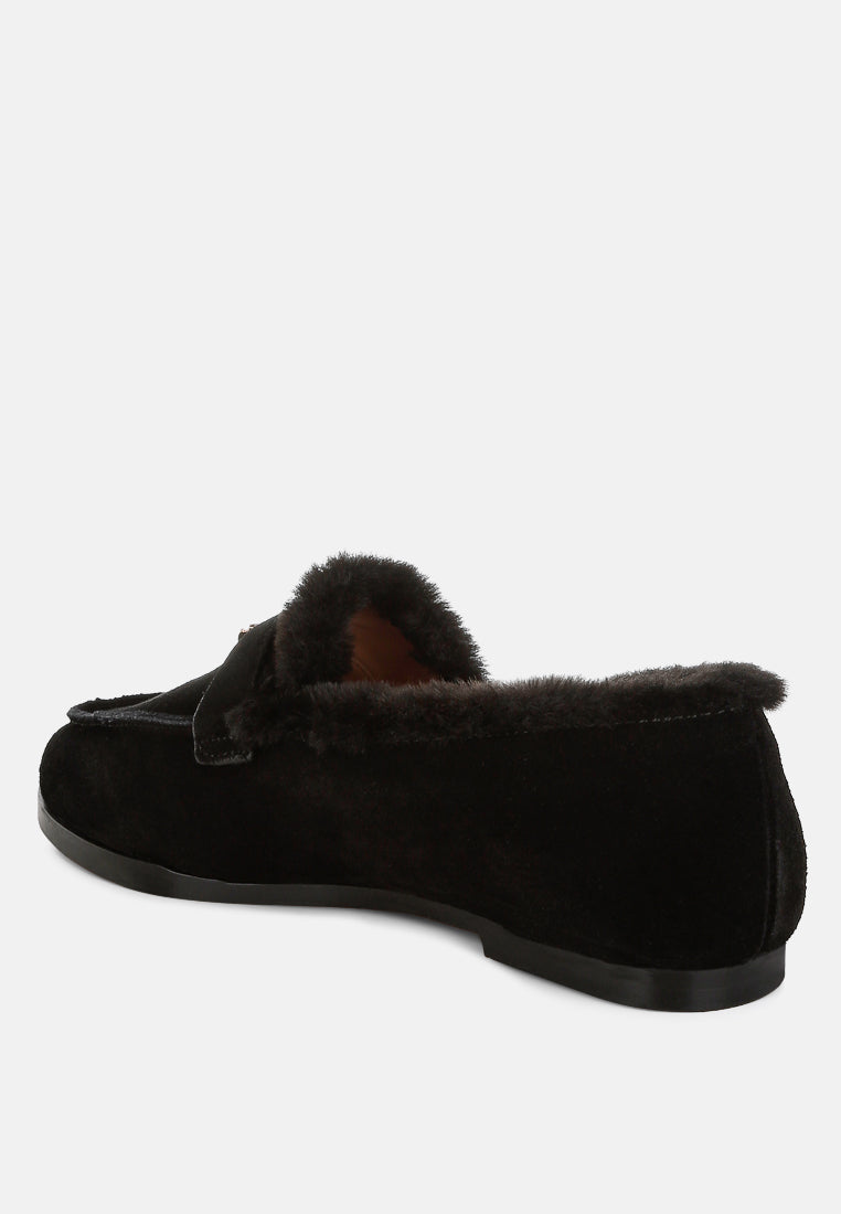 ohrid suede & faux fur flat loafers#color_black
