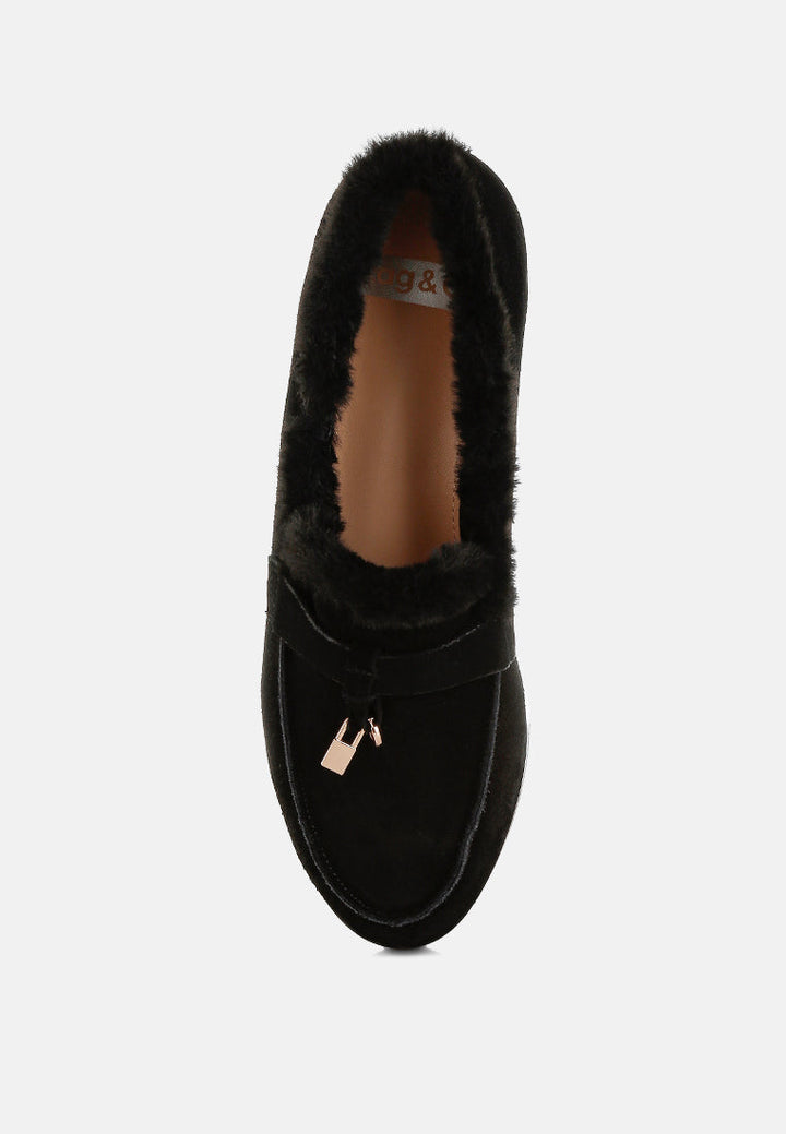 ohrid suede & faux fur flat loafers#color_black