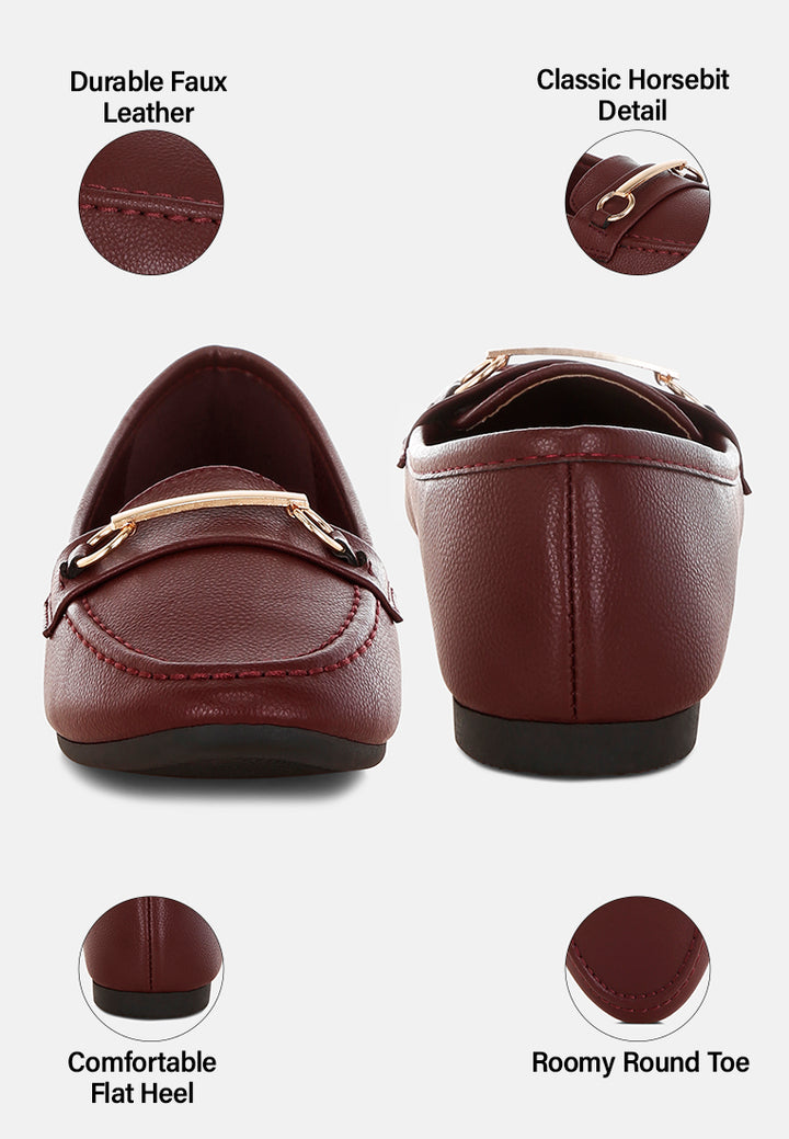 oliot horsebit detail flat loafers#color_burgundy