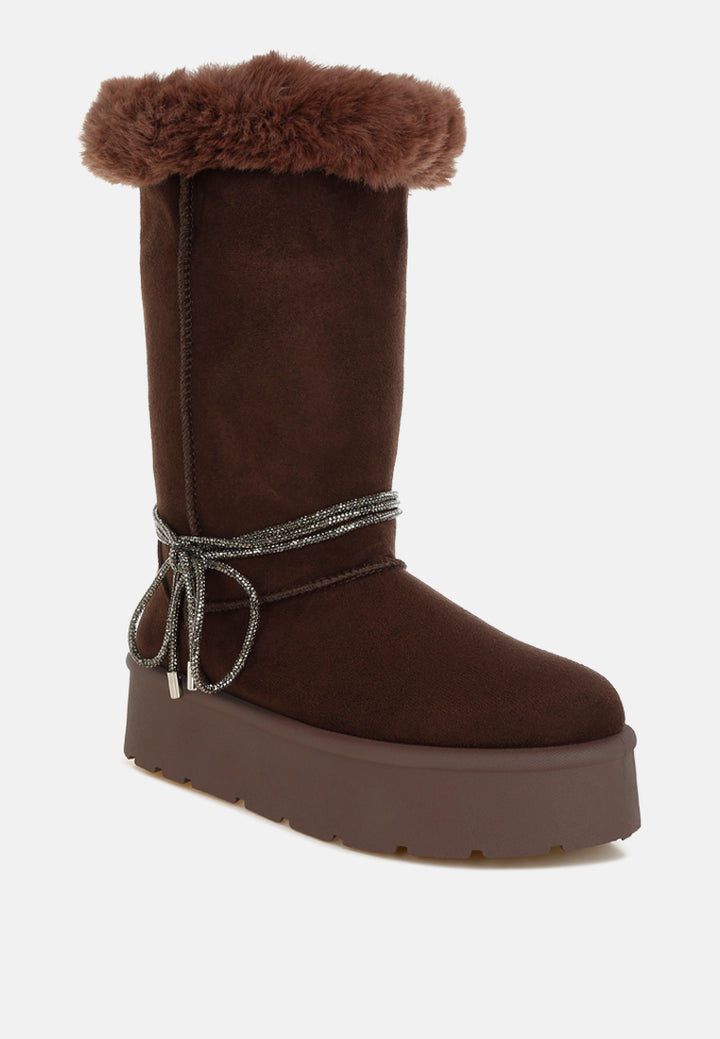 olonya fur collar anti-skid snow boots#color_brown