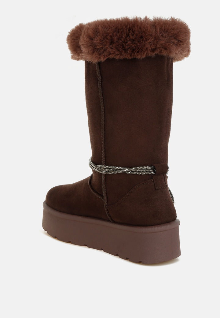 olonya fur collar anti-skid snow boots#color_brown