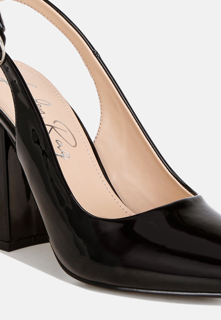 omaga pin buckle slingback heels#color_black-patent