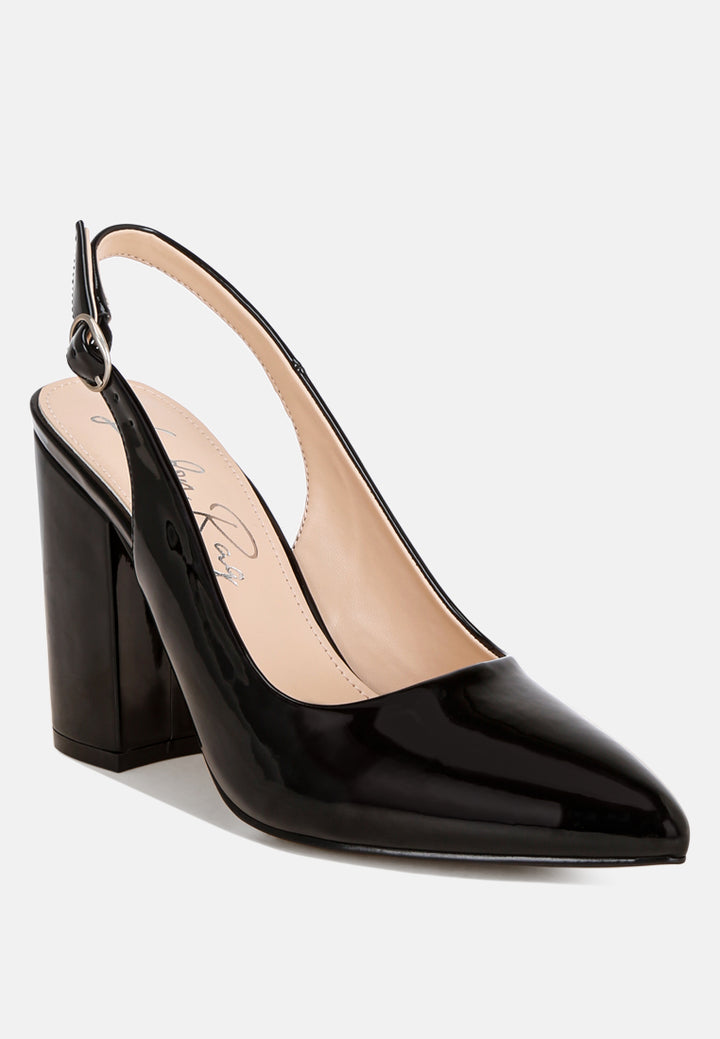 omaga pin buckle slingback heels#color_black-patent